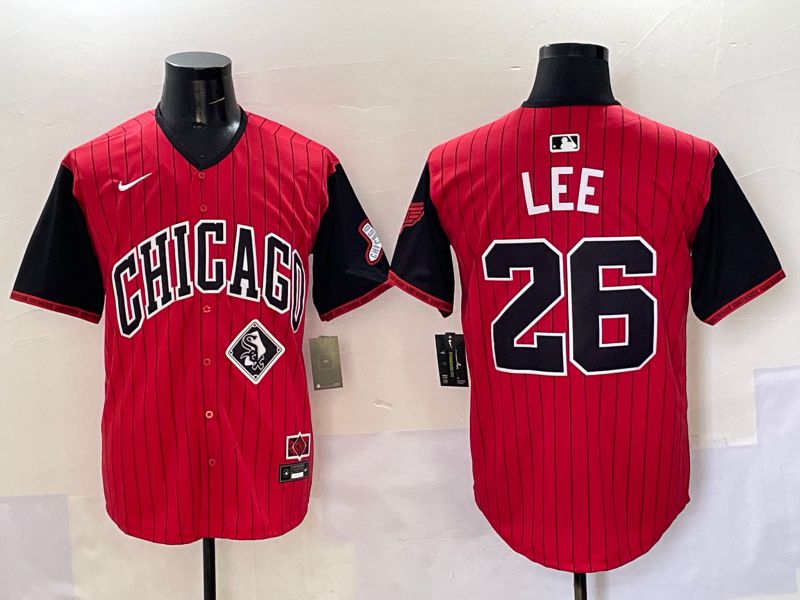 Men Chicago White Sox 26 Lee Red Stripe Joint Name Nike 2025 MLB Jersey style 10